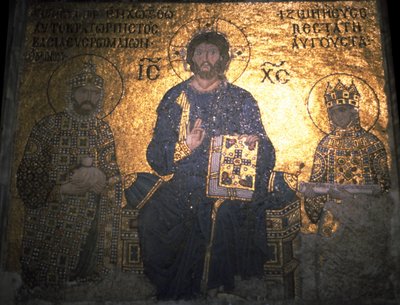 Cristo Pantocrátor entre el emperador Constantino IX Monómaco y la emperatriz Zoe, ca. 1020 de Byzantine Byzantine