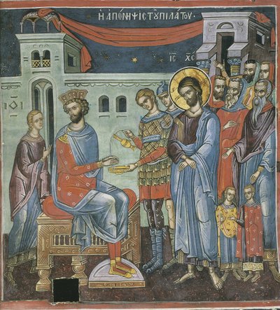 Pilato lavándose las manos, siglo XVI de Byzantine Byzantine