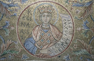 La Reina de Saba (detalle) de los mosaicos interiores en la Basílica de San Marcos, siglo XIII de Byzantine Byzantine
