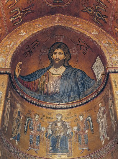 Cristo Pantocrátor y la Virgen entronizada con ángeles y apóstoles, del ábside central de Byzantine School