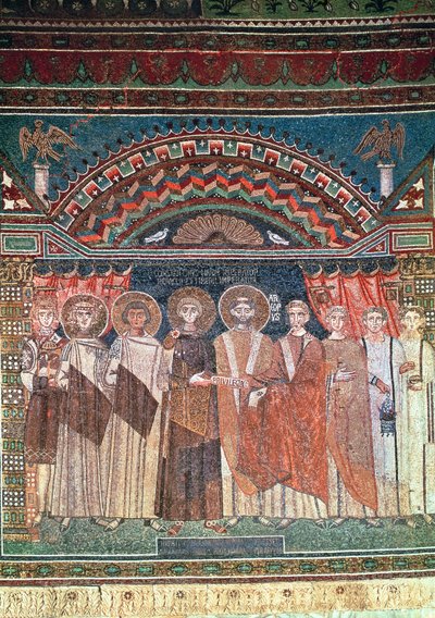 Constantino IV (654-85) otorgando privilegios al obispo Reparato para la iglesia de Rávena, 671-77 de Byzantine School