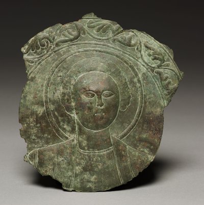Placa de puerta con la cabeza de un santo, 500s de Byzantine School