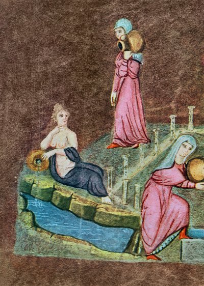 Rebeca y Eliezer en el pozo, de la Génesis de Viena de Byzantine School