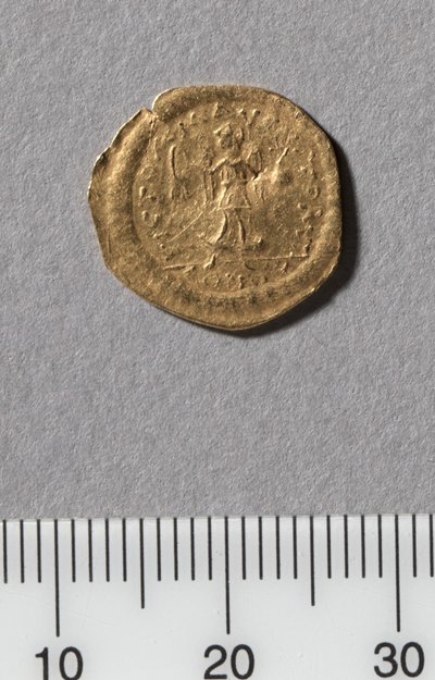 Medio Tremissis de Justiniano I, Constantinopla, 527-565 (oro) de Byzantine School