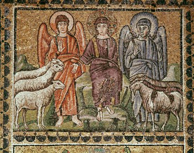 Jesús separa las ovejas de los cabritos (detalle de mosaicos, siglo VI) de Byzantine School