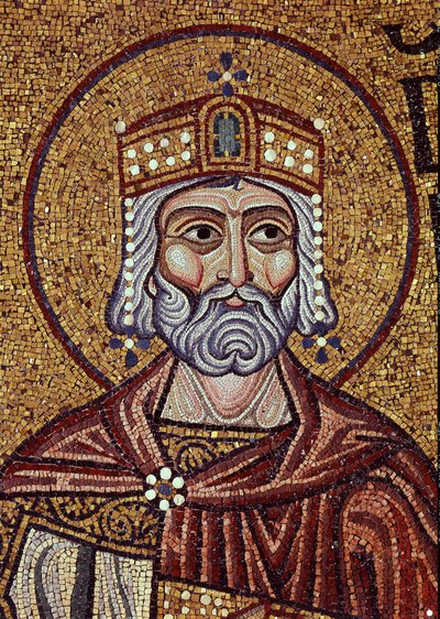 Rey David (siglo X a. C.). Obra de un maestro bizantino, mosaico, detalle de la decoración de la Basílica de San Marcos, Venecia (Italia). Arte bizantino, Edad Media. Basílica de San Marcos, Venecia. de Byzantine School
