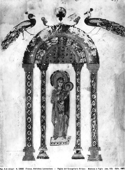 Madonna y el Niño, folio de los Evangelios de Rabula, 586 d.C. de Byzantine School