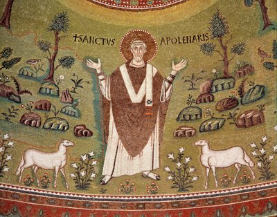 Retrato de Apolinar de Rávena, primer obispo de Rávena y Classe (Detalle de mosaico, siglo VI) de Byzantine School
