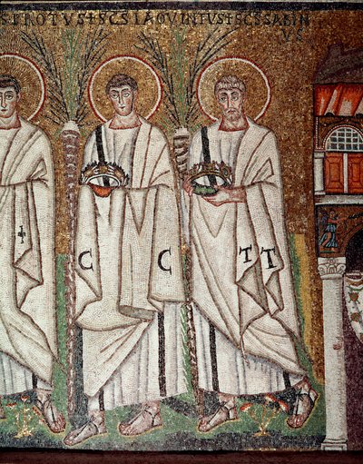 Procesión de mártires (Detalle de mosaicos, siglo VI) de Byzantine School