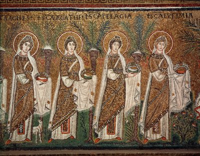 Procesión de vírgenes (Detalle de mosaicos, siglo VI) de Byzantine School