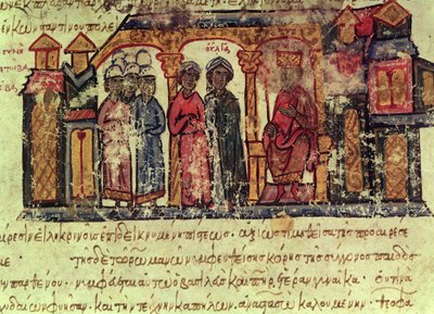 La Conversión de Olga (d.969) del Skylitzes de Madrid de Byzantine School