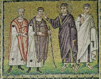 La curación de dos ciegos de Jericó, escenas de la vida de Cristo (mosaico) de Byzantine School