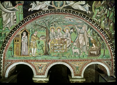 La Hospitalidad de Abraham y el Sacrificio de Isaac, siglo VI (mosaico) de Byzantine School