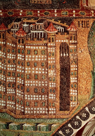 Vista de Jerusalén (detalle del mosaico, siglo VI) de Byzantine School