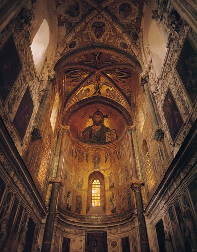 Vista del ábside con el Cristo Pantocrátor y la Virgen en oración rodeada de arcángeles y apóstoles, 1148 de Byzantine School