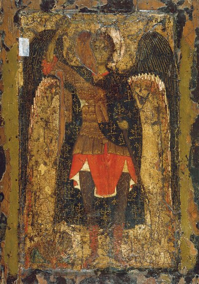 La aparición del Arcángel Miguel a Josué, hijo de Nun, principios del siglo XIII de Byzantine icon.