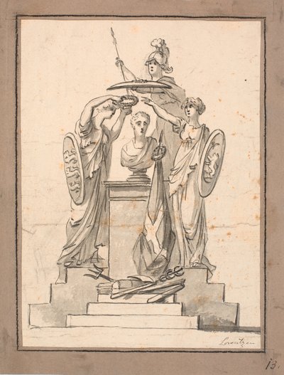 Un busto (¿Fr. VI?) coronado por tres mujeres con escudos de armas de C.A. Lorentzen