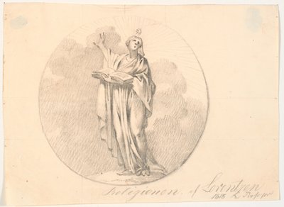 Símbolo de la religión. Una mujer de pie con un libro de C.A. Lorentzen