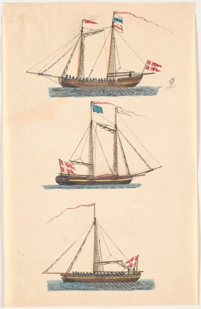 Tres barcos marinos con bandera danesa de C.A. Lorentzen