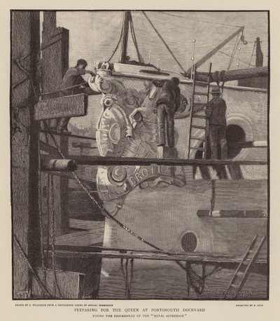 Preparación de la reina Victoria en el astillero de Portsmouth (grabado) de C.A. Wilkinson