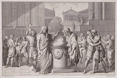 El Encuentro de Camillus y Manlius Después de la Retirada de los Galos, grabado por B.Barloccini, 1849 de C.C Perkins