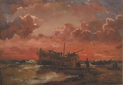 Un naufragio en la costa oeste de Jutlandia al atardecer de C.F. Sørensen