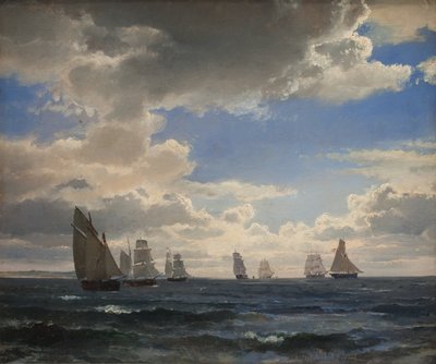 Barcos de vela en el estrecho al sur de Kronborg de C.F. Sørensen