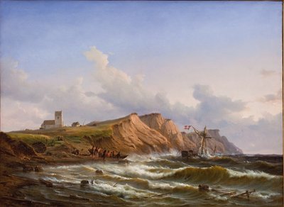 Naufragio después de una tormenta en la costa oeste de Jutlandia cerca de la iglesia de Ferring de C.F. Sørensen