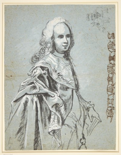 Estudio para un retrato, probablemente de A. G. Moltke; a la derecha en la hoja, estudio para la cadena de la Orden del Elefante de C.G. Pilo