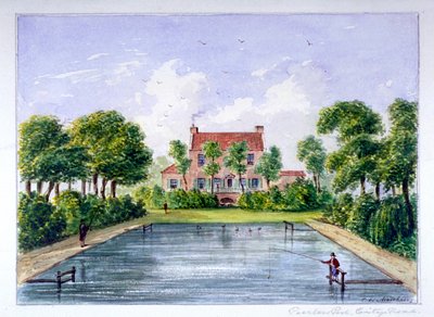 Gente pescando en Peerless Pool, City Road, Finsbury, Londres, c. 1800 de CH Matthews