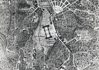 Mapa de la ciudad de Nápoles con Capodimonte, detalle del mapa del Duque de Noja de J.B. and Brown J. Rowbotham