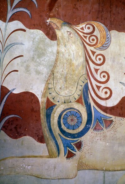Grifo, fresco en la sala del trono, Palacio de Knossos, Creta, Grecia, civilización minoica de J.B. and Brown J. Rowbotham