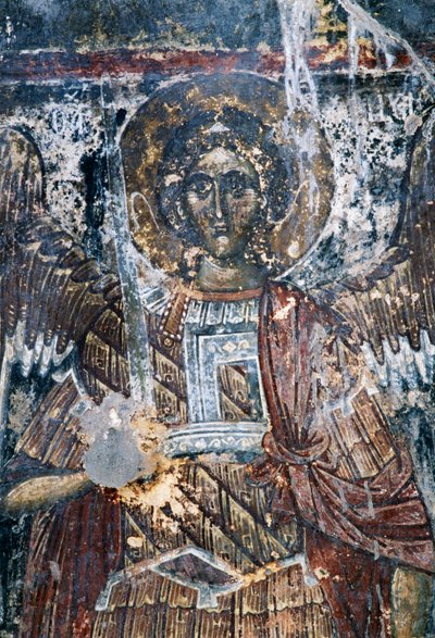 Caballo, fresco dañado en el techo de la iglesia de Agios Vasileios, Vavouledo, Creta, Grecia de J.B. and Brown J. Rowbotham