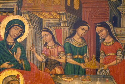 Madonna y mujeres llevando comida, Arkadi, Creta, Grecia de J.B. and Brown J. Rowbotham