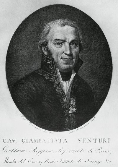 Retrato de Giovanni Battista Venturi (1746-1822), físico, diplomático e historiador de la ciencia italiano y descubridor del efecto Venturi, grabado de J.B. and Brown J. Rowbotham