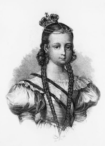 Retrato de Isabel II (1830-1904), Reina de España de 1833 a 1868, grabado de J.B. and Brown J. Rowbotham