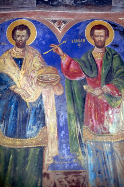 Santos Cosme y Damián, Monasterio de Megalo Sotiris, isla de Symi, Grecia (foto) de J.B. and Brown J. Rowbotham