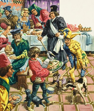 Un banquete medieval (gouache sobre papel) de C.L. Doughty