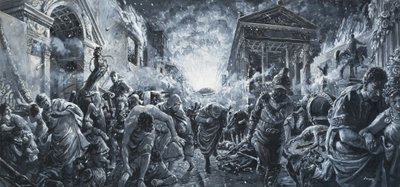 La destrucción de una ciudad (gouache sobre papel) de C.L. Doughty
