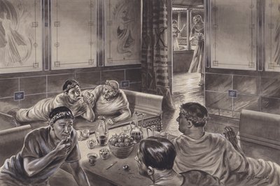 Anglo Romans eating in the triclinium (gouache sobre papel) de C.L. Doughty