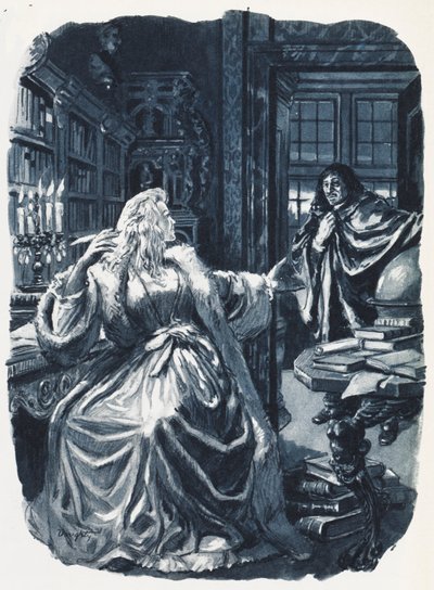 Cristina de Suecia convocó al filósofo Descartes para que le diera clases tres veces por semana (litografía en color) de C.L. Doughty