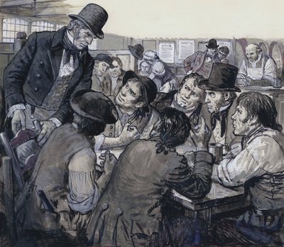 El coronel Despard recluta descontentos políticos en los bajos fondos londinenses (gouache sobre papel) de C.L. Doughty