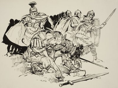 Muerte del emperador Juliano (331-63) (gouache sobre papel) de C.L. Doughty