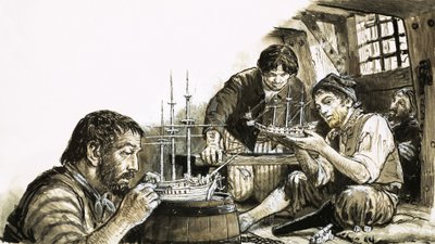 Prisioneros de guerra franceses de las guerras napoleónicas fabricando maquetas de barcos de C.L. Doughty