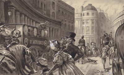 Ómnibus a caballo, Londres (gouache sobre papel) de C.L. Doughty
