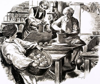 Josiah Wedgwood fue aprendiz en el negocio familiar de alfarería (gouache sobre papel) de C.L. Doughty