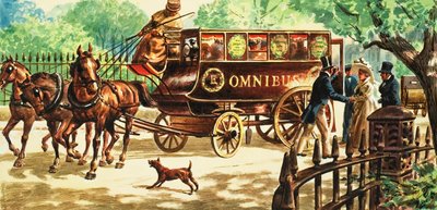 Primeros autobuses de Londres tirados por caballos de C.L. Doughty