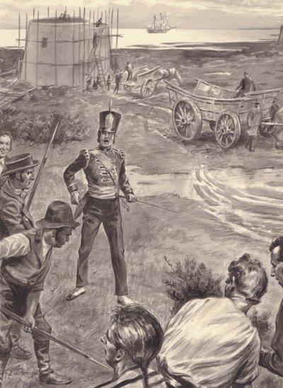 Torres Martello en construcción en previsión de una invasión de Inglaterra por Napoleón (gouache sobre papel) de C.L. Doughty