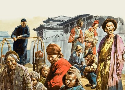 La miseria acecha la tierra de China (gouache sobre papel) de C.L. Doughty