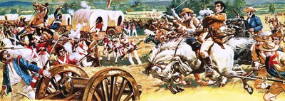 Sam Houston en un caballo blanco cargando contra los mexicanos de C.L. Doughty